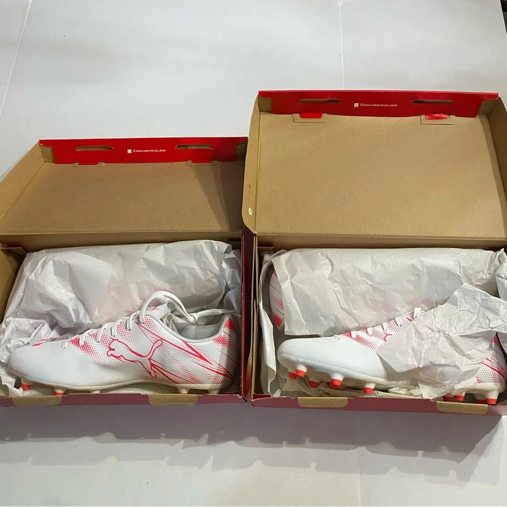 Puma, Men Size 11.5/ Men Size 12, Attacanto FG/AG, Puma White- Fire Orchid